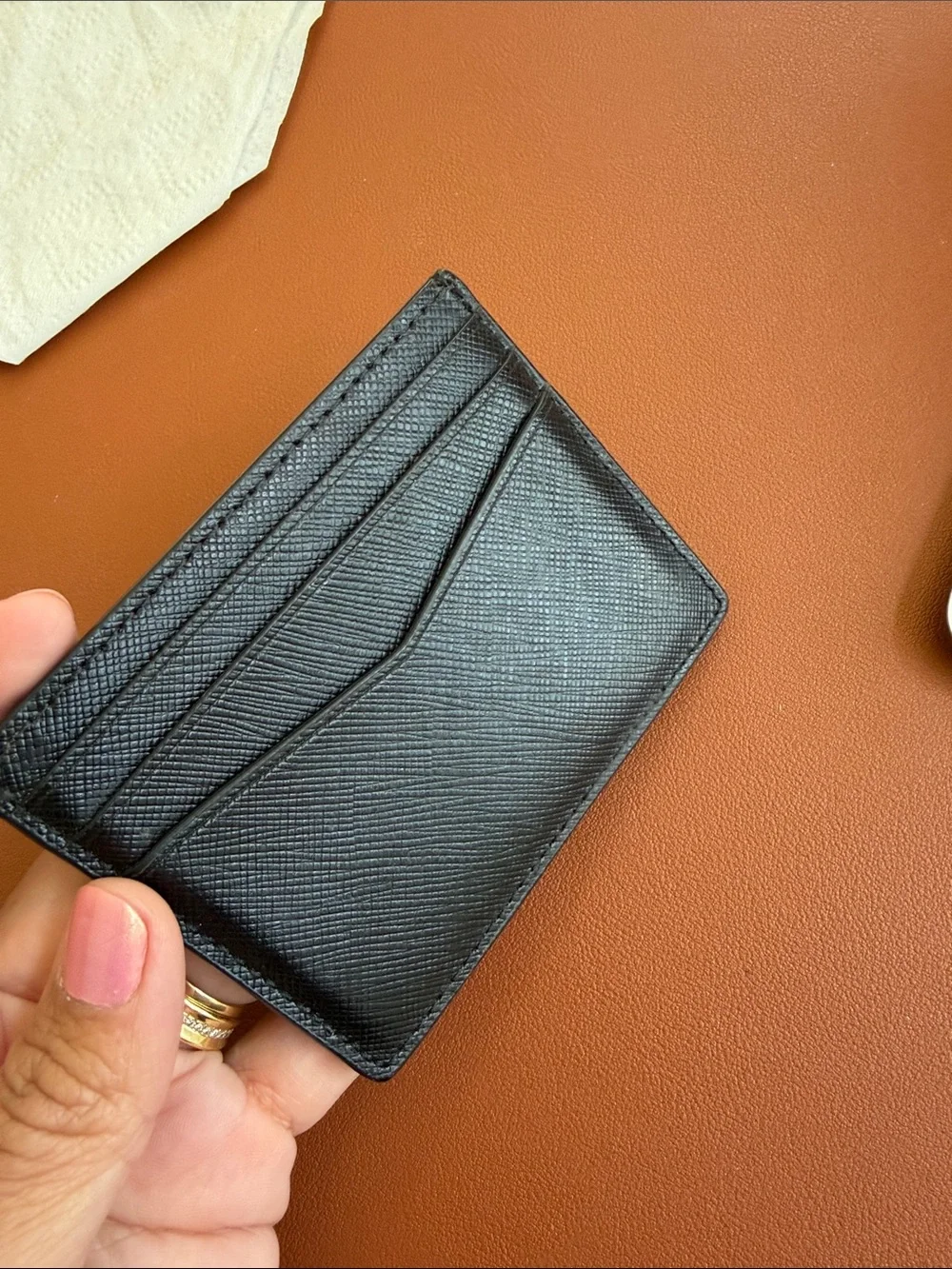 kate spade Black Saffiano Leather Card Holder with Gold Logo